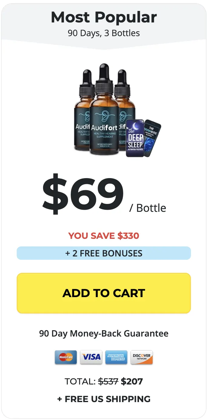Audifort most popular 3 bottles 69 dollars per bottle total 207 free shipping bonuses
